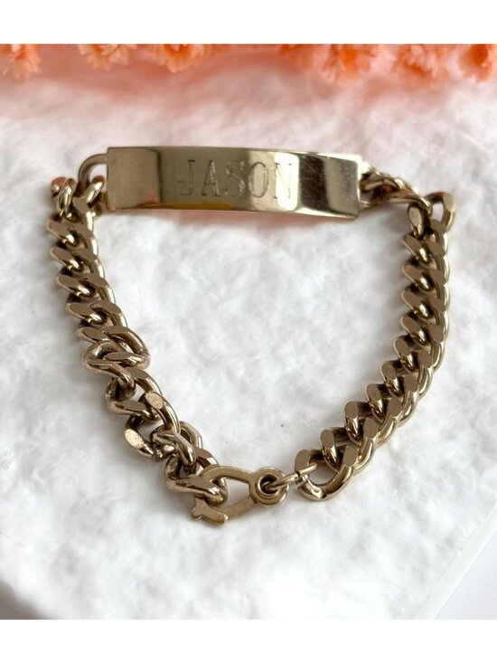 Jewelry - Chainlink Chunky "Jason" Carved Vintage 80's Style Panel Bracelet